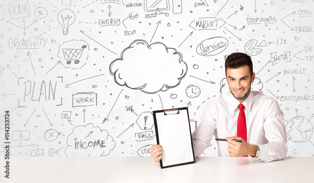 Business man with business concept background Business man with business concept background