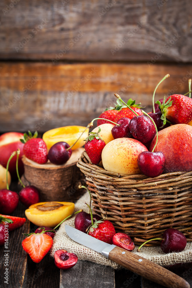 Fresh ripe summer berries and fruits Fresh ripe summer berries and fruits