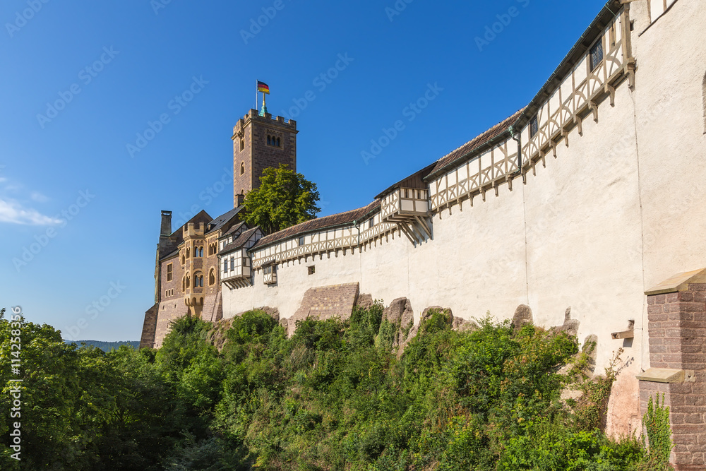 Wartburg Castle, Germany. Fortress wall with half-timbered superstructure