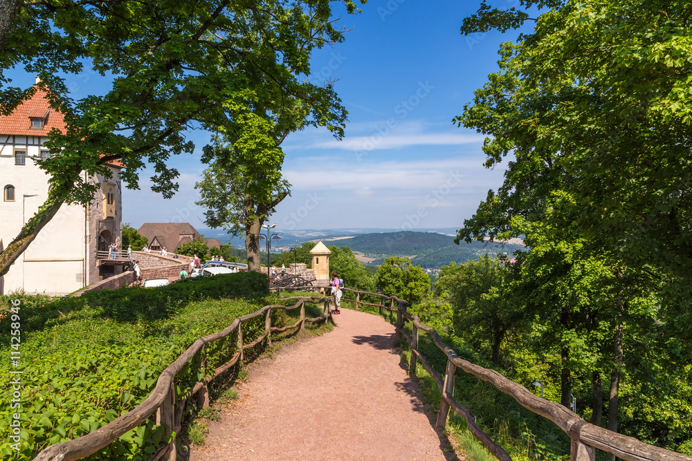 Wartburg Castle, Germany. The gates of the castle and surrounding countryside Wartburg Castle, Germany. The gates of the castle and surrounding countryside