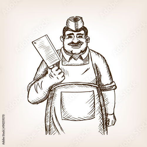 Butcher with knife sketch vector