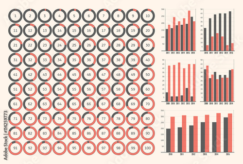 Vector set ring diagrams, infographics for your business presentation, from 0 to 100 percent
