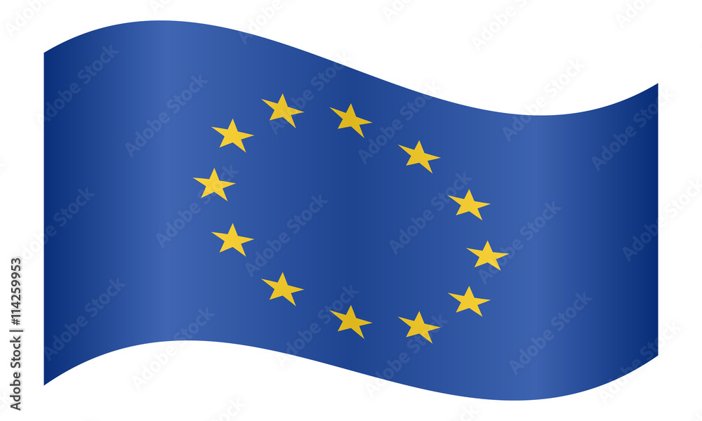Flag of Europe, European Union, waving on white Flag of Europe, European Union, waving on white