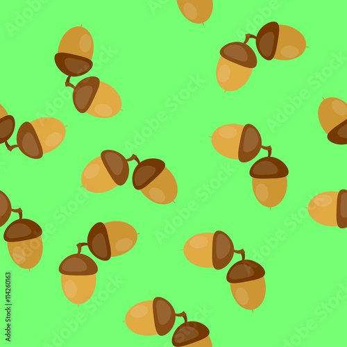seamless texture acorns on a green background. Perfect for wallpapers, wrapping papers, pattern fills, textile, autumn greeting cards, Thanksgiving Day cards