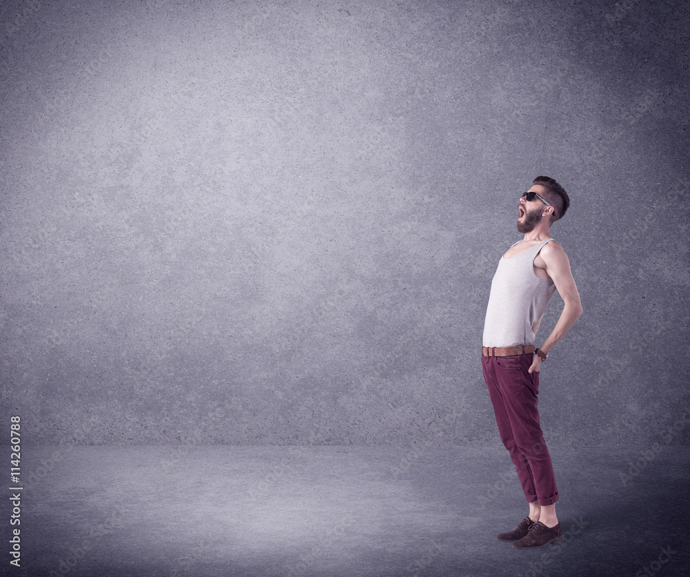 Fashion model shouting in empty space Fashion model shouting in empty space