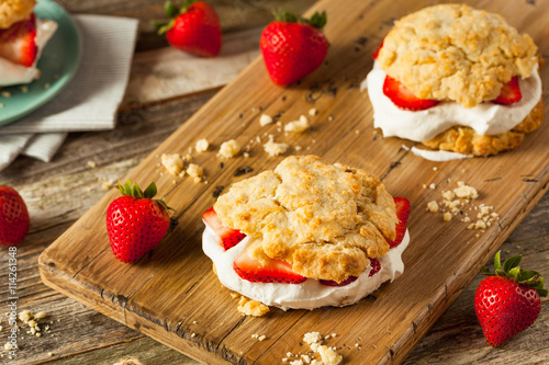 Fotografia, Obraz Homemade Strawberry Shortcake with Whipped Cream