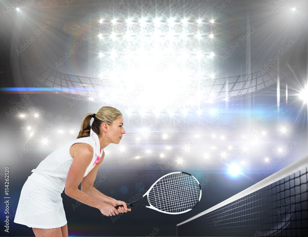Composite image of athlete playing tennis with a racket 