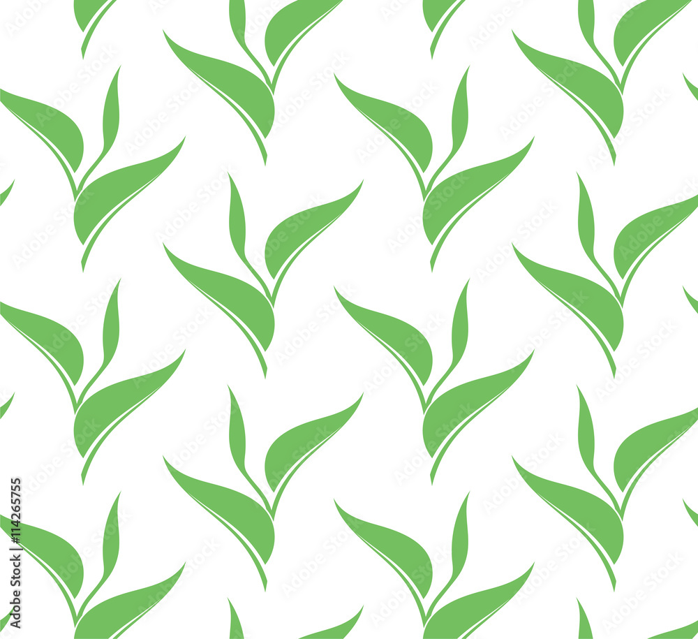 Leaf. Green tea. Seamless pattern 