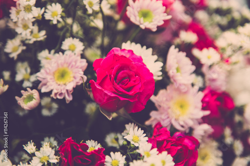 Fototapeta Naklejka Na Ścianę i Meble -  Bouquet of wedding roses flower. Retro filter