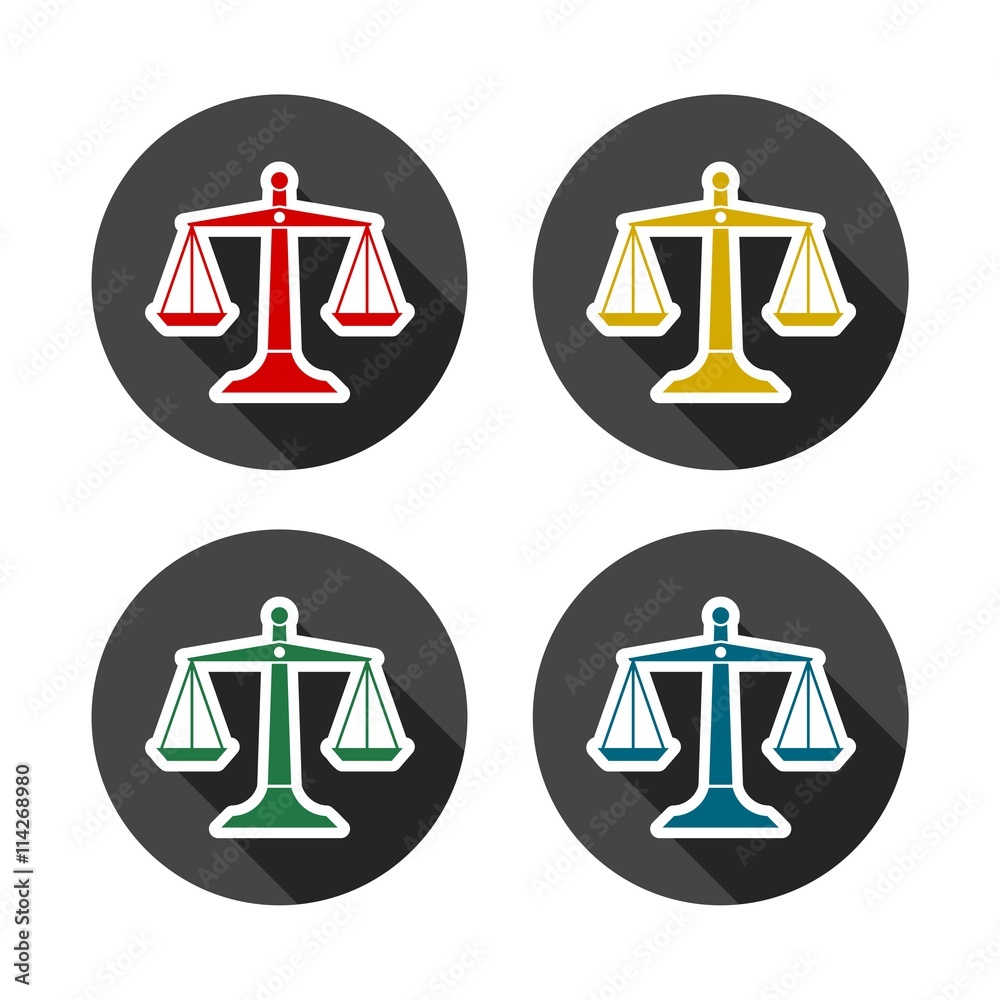 Vector scales of justice icons set with long shadow Vector scales of justice icons set with long shadow