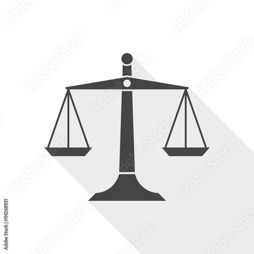 Vector scales of justice icon with long shadow