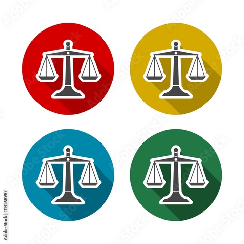 Vector scales of justice icons set with long shadow