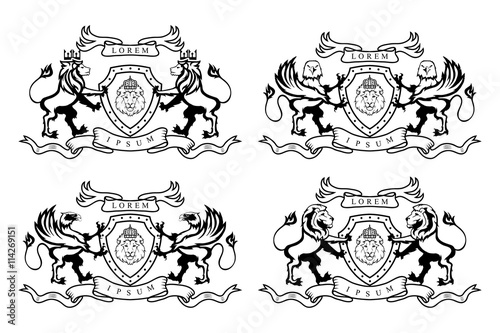 set of Heraldry griffin and lion logo