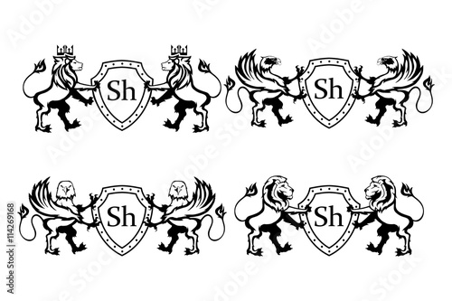 set of  Heraldry griffin and lion logo © avtorpainter