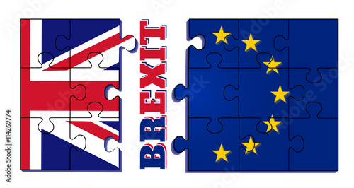 Brexit. Euro Puzzle and one Puzzle Piece With Great Britain Flag