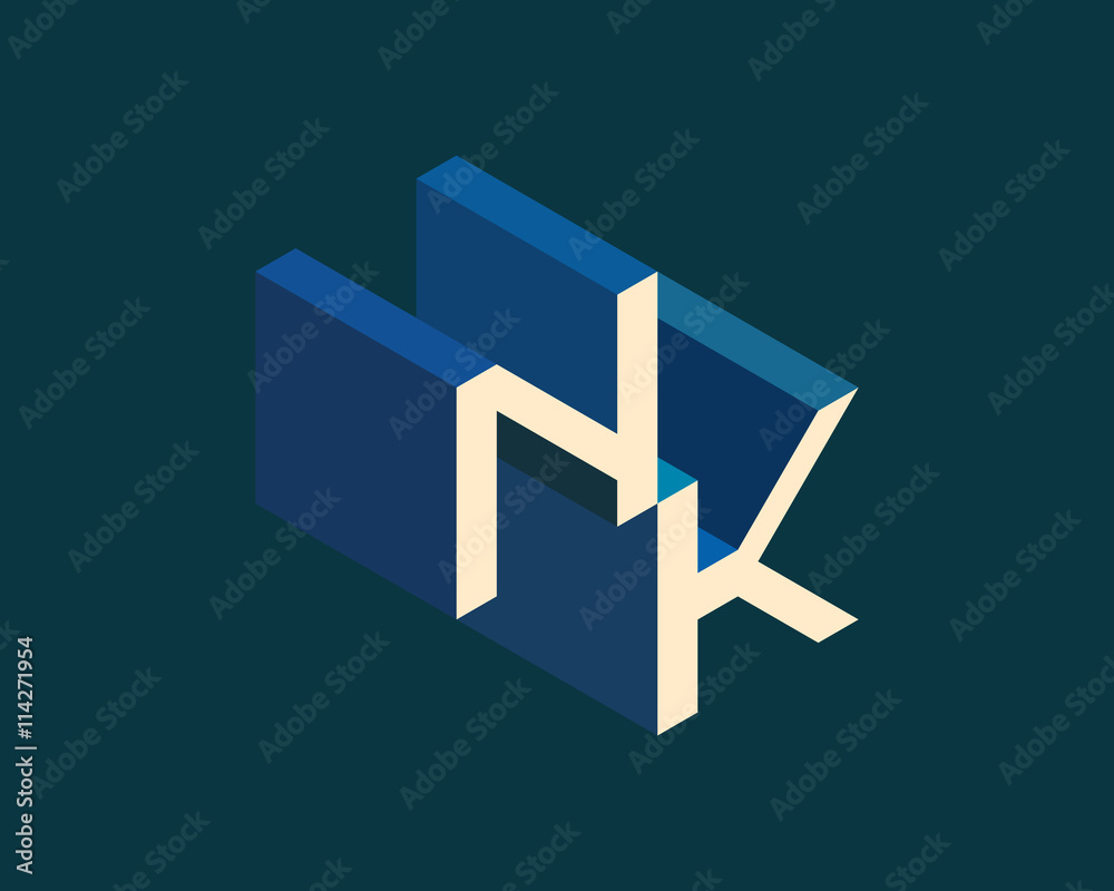 NK isometric 3D letter logo. three-dimensional stock vector alphabet font typography design. NK isometric 3D letter logo. three-dimensional stock vector alphabet font typography design.