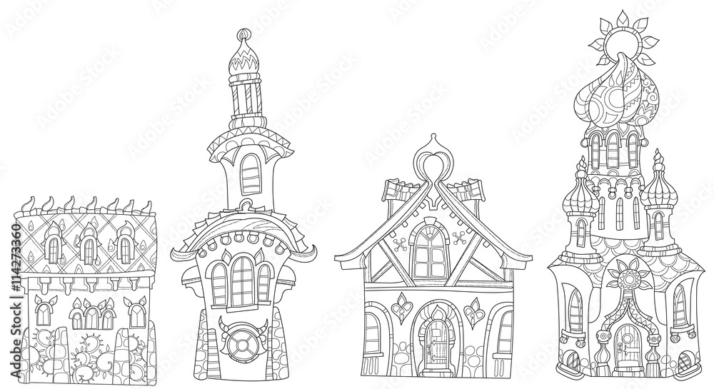 Vector cute fairy tale town doodle