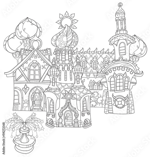 Vector cute fairy tale town doodle