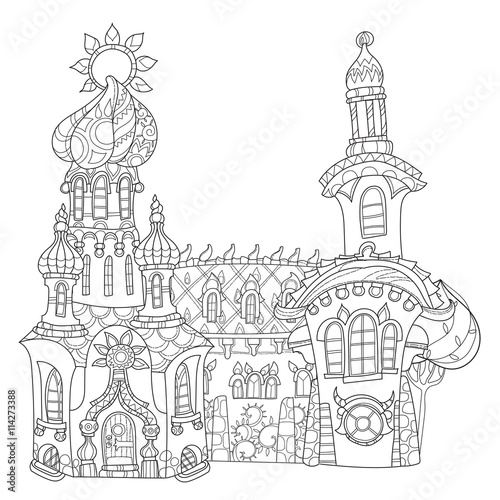 Vector cute fairy tale town doodle