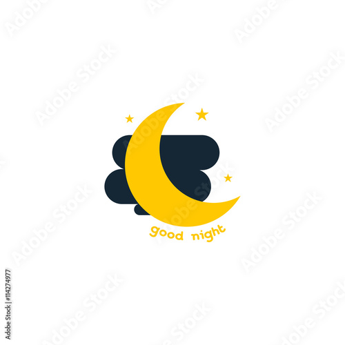 Good evening icon. Yellow moon on black clouds. Modern style.