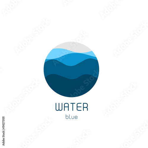 Isolated round shape logo. Blue color logotype. Flowing water image. Sea, ocean, river surface.