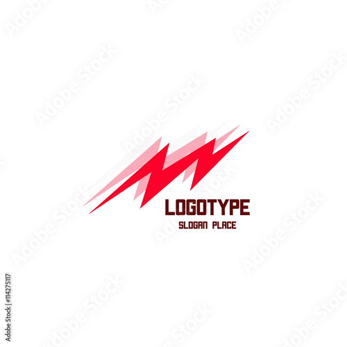 Isolated lightning vector logo. Bright red color energy sign. Electricity symbol.