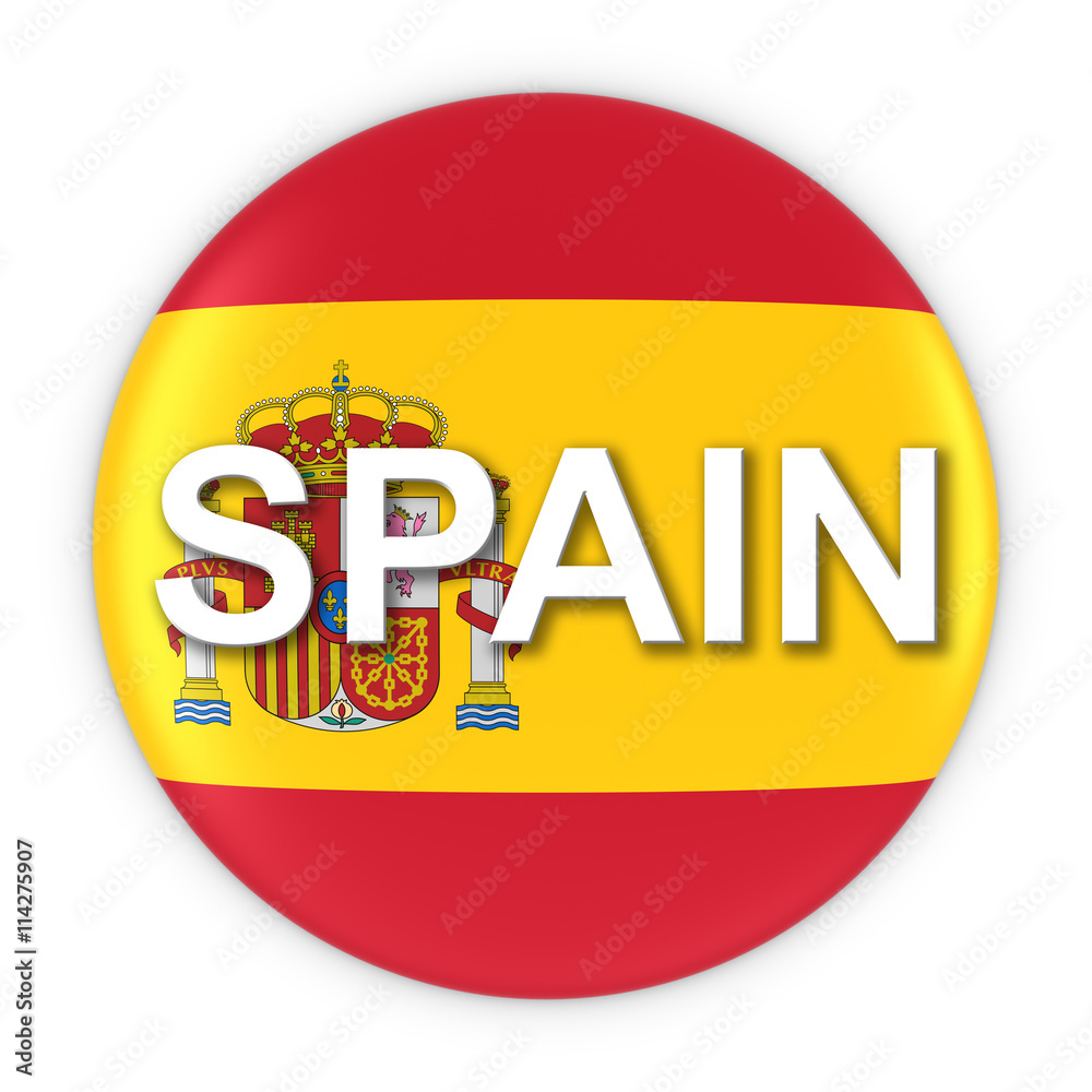 Obraz premium Spanish Flag Button with Spain Text 3D Illustration