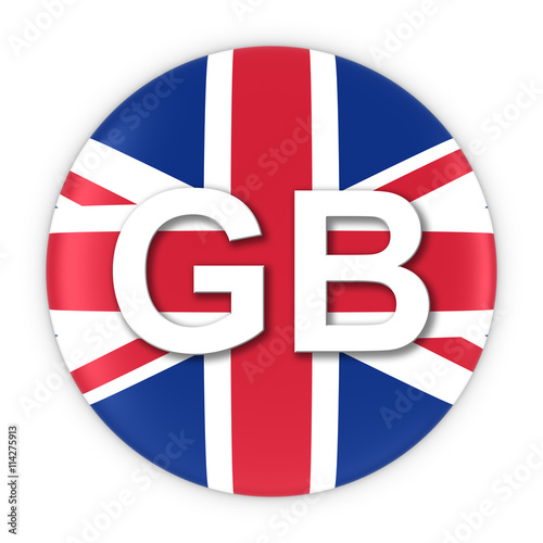 British Flag Button with Two Letter Country ISO Code 3D Illustration