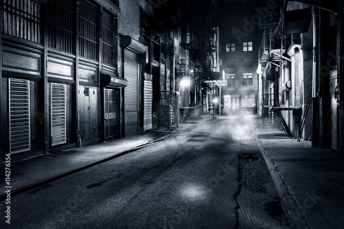 Fényképezés Moody monochrome view of Cortlandt Alley by night, in Chinatown, New York City