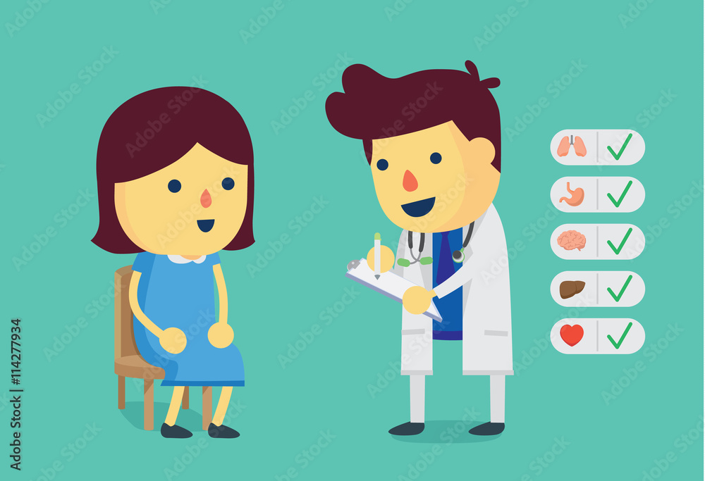Woman visiting the doctor for check her inner organs health include brain, lung, stomach, liver and heart. This illustration about health care. Woman visiting the doctor for check her inner organs health include brain, lung, stomach, liver and heart. This illustration about health care.