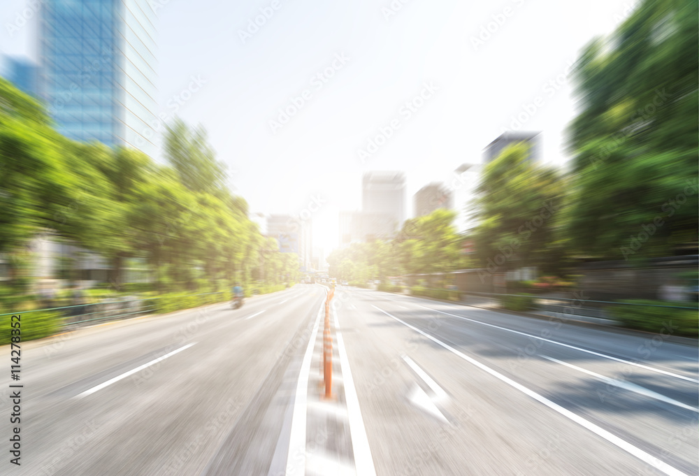 blur traffic on city street in morning in tokyo japan