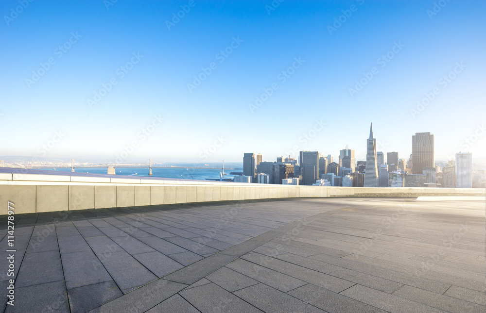 empty floor with cityscape and skyline of san francisco