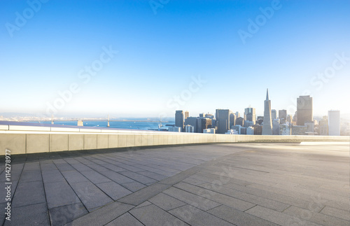 empty floor with cityscape and skyline of san francisco