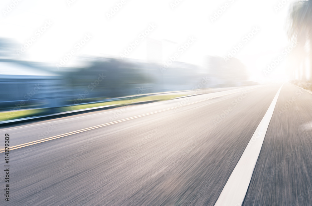 blur suburb road at sunrise in san francisco