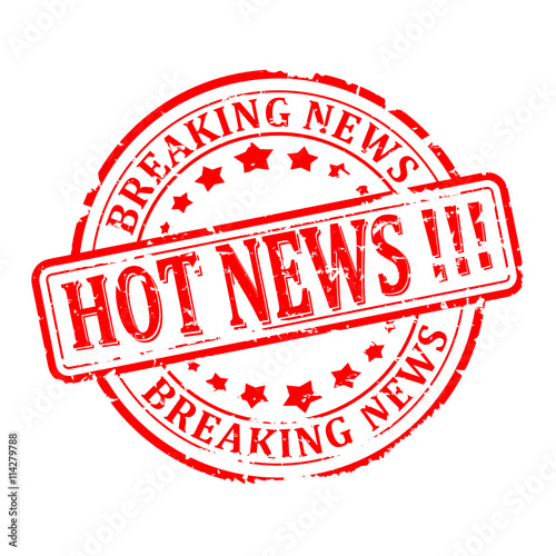 Scratched round red stamp with the words - hot news, breaking news - vector svg