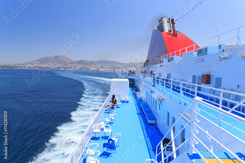 passegers ship travels in agean sea, Greece, trails