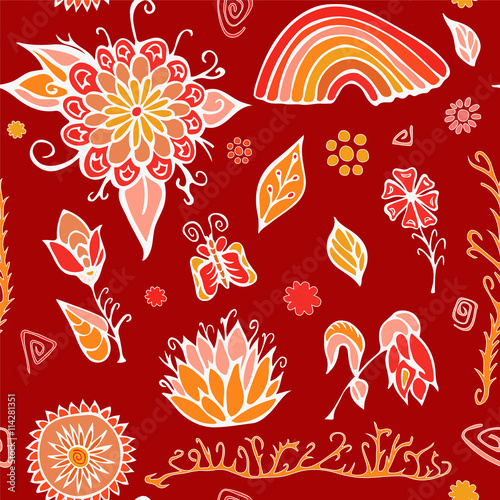 summer day elements set with flowers, rainbow and butterfly. sto