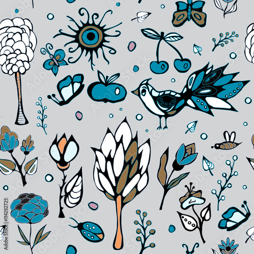 summer day elements set. stock vector. cartoon seamless pattern