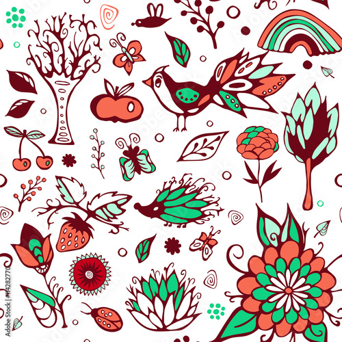 summer day elements set. stock vector. cartoon seamless pattern