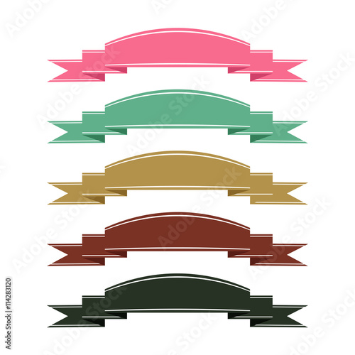 Retro color ribbon banner set isolated on white background.