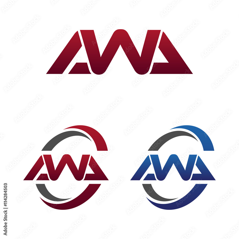 Modern 3 Letters Initial logo Vector Swoosh Red Blue awa - obrazy, fototapety, plakaty 