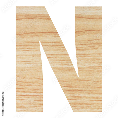 English alphabet with wood texture isolated on white background.