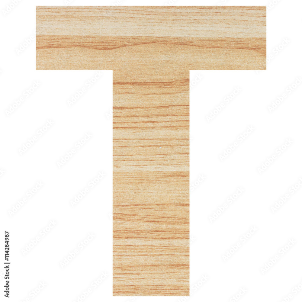 Naklejka premium English alphabet with wood texture isolated on white background.
