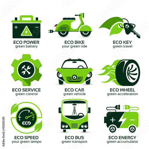 flat icon set for green eco urban traffic