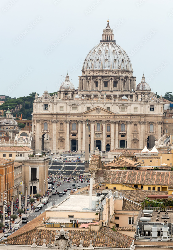   Vatican and  Basilica of Saint Peter seen from Castel Sant'Angelo. Roma, Italy