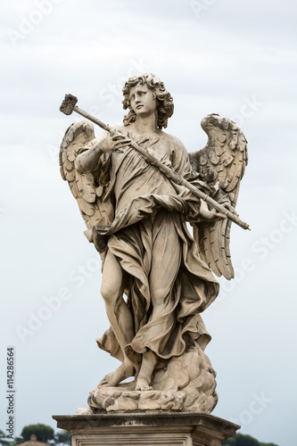 Marble statue of Angel with the Sponge by .Antonio Giorgetti from the Sant'Angelo Bridge in Rome, Italy,