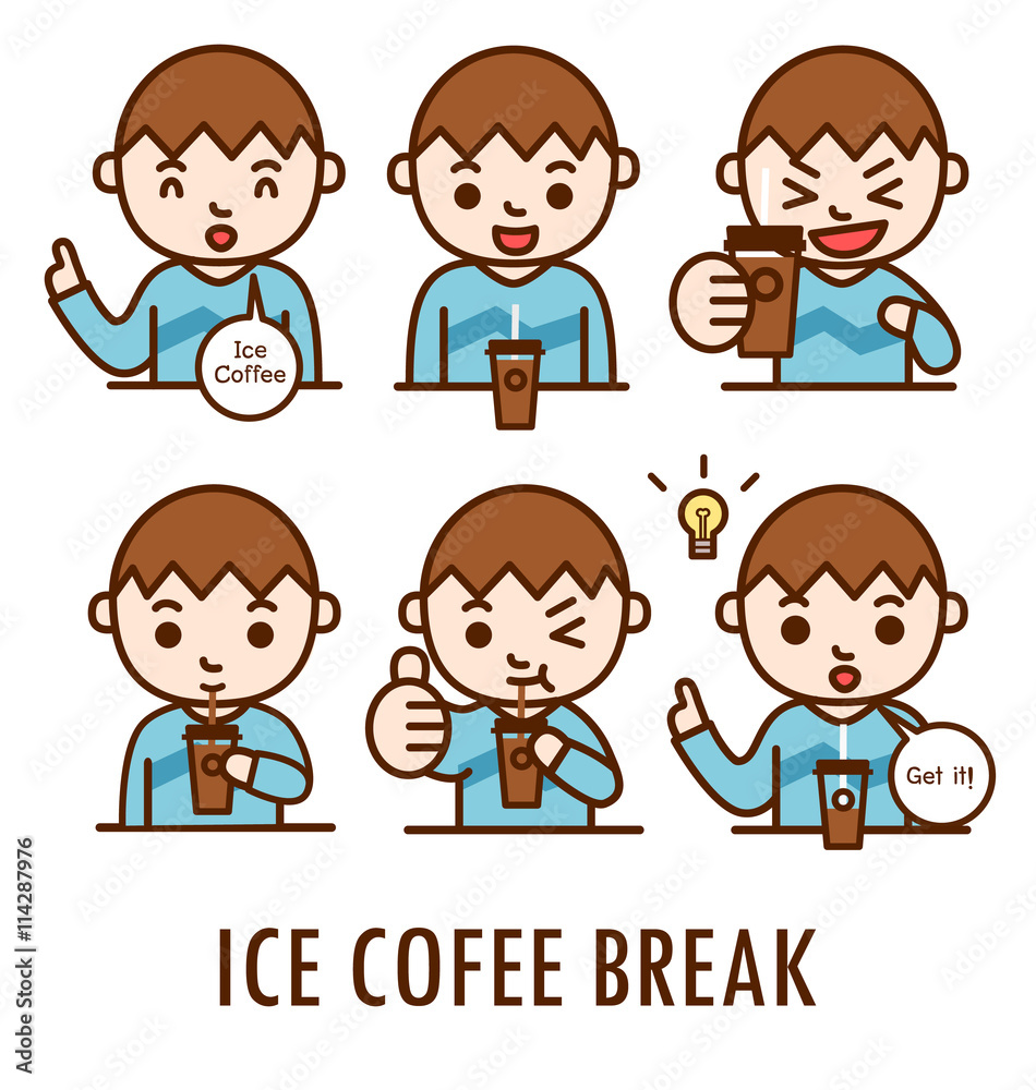 Man drink ice coffee in six steps. Man drink ice coffee in six steps.