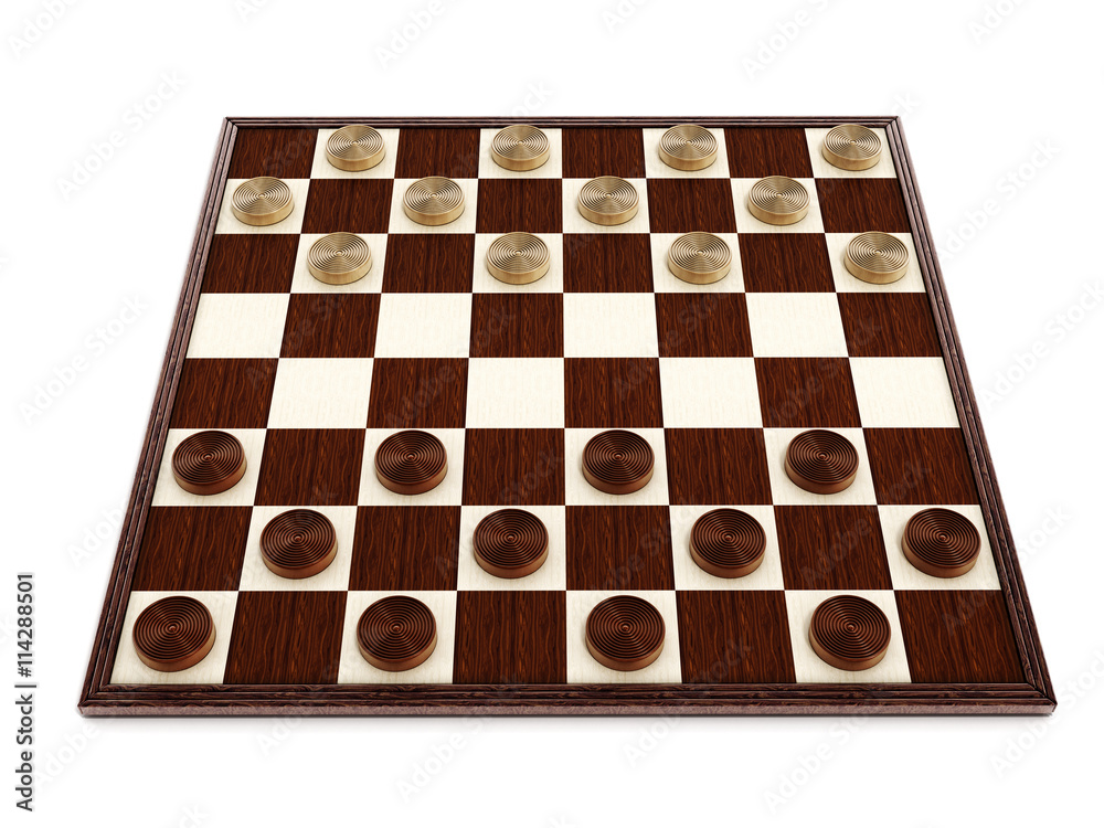 Checkers game board and pieces. 3D illustration Checkers game board and pieces. 3D illustration