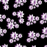 seamless pattern of delicate pink flowers on black background, vector illustration, to fill the textures, for paper, fabric