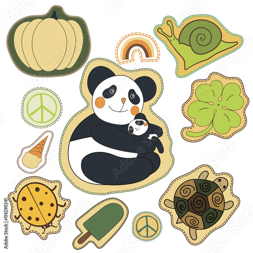 Fototapeta Naklejka Na Ścianę i Meble -  happy embroidery colorful patches collection. vector illustration for stickers, patches, magnets, greeting card decoration